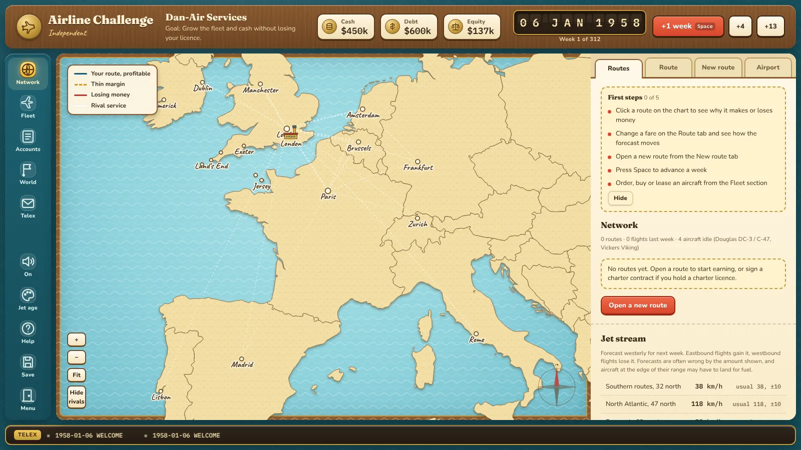 Chart of Europe for the independent scenario with a charter desk