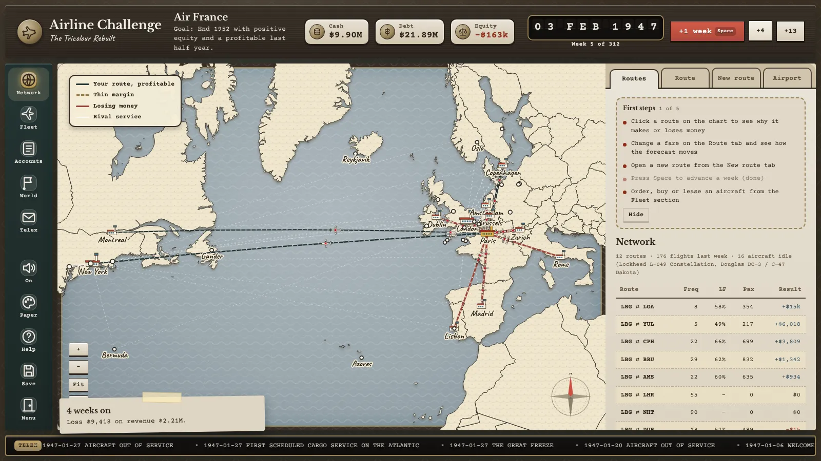 The 1947 chart in sepia paper and ink with a typewritten side panel